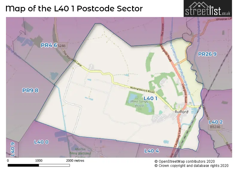 Map of the L40 1 and surrounding postcode sector