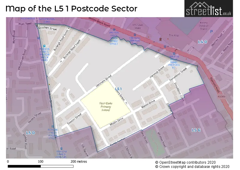 Map of the L5 1 and surrounding postcode sector