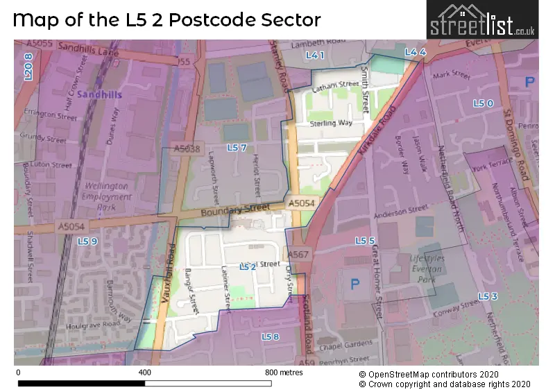 Map of the L5 2 and surrounding postcode sector