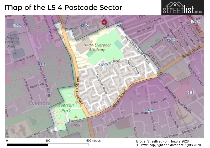 Map of the L5 4 and surrounding postcode sector