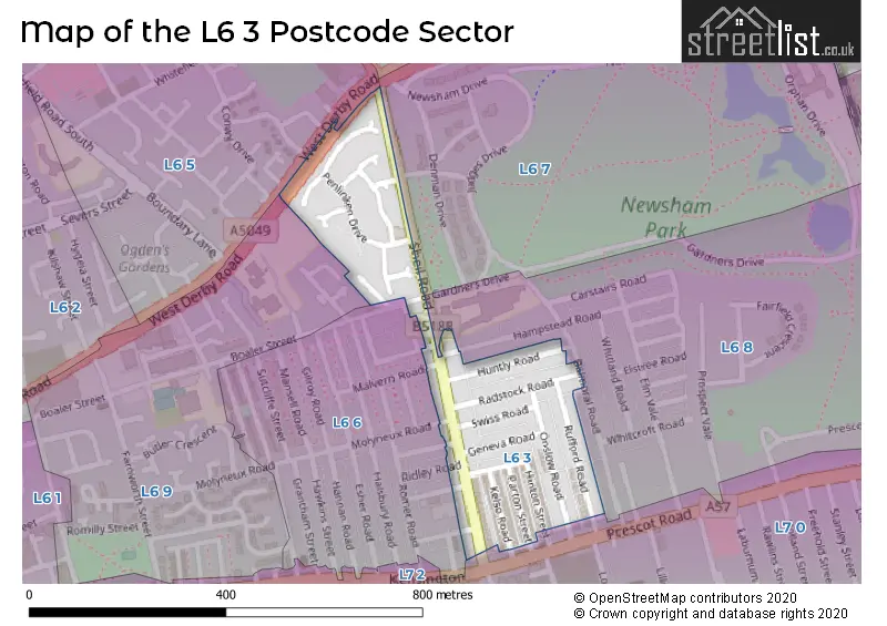 Map of the L6 3 and surrounding postcode sector