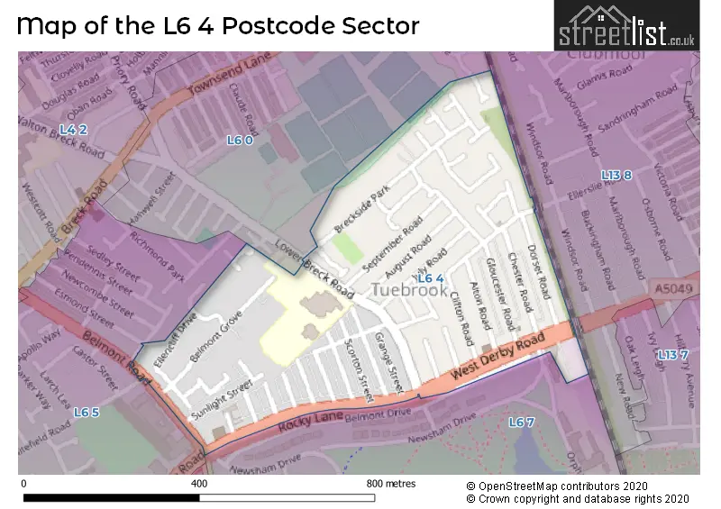 Map of the L6 4 and surrounding postcode sector