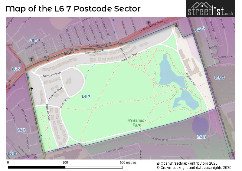 Map of the L6 7 and surrounding postcode sector