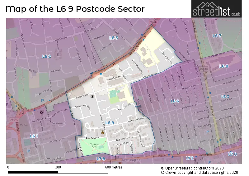 Map of the L6 9 and surrounding postcode sector