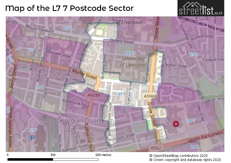 Map of the L7 7 and surrounding postcode sector