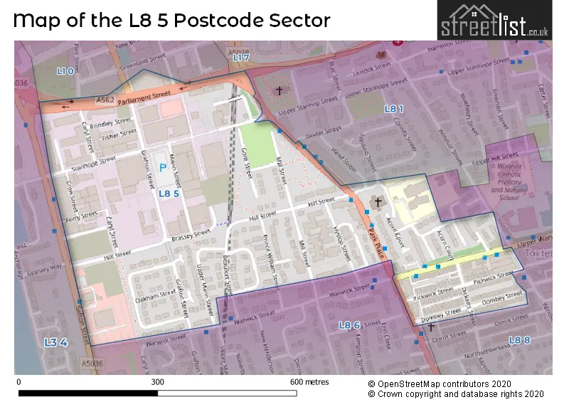 Map of the L8 5 and surrounding postcode sector