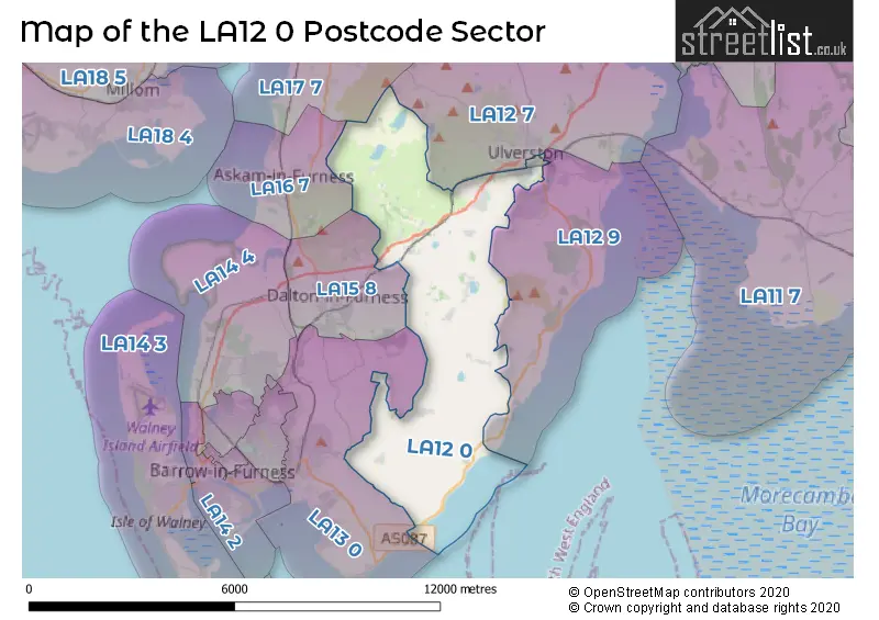 Map of the LA12 0 and surrounding postcode sector