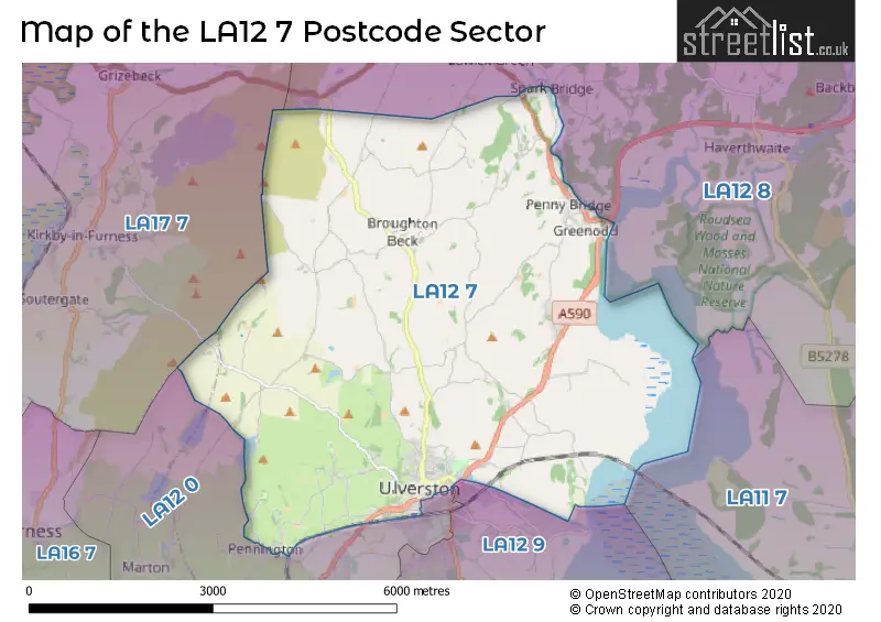 Map of the LA12 7 and surrounding postcode sector