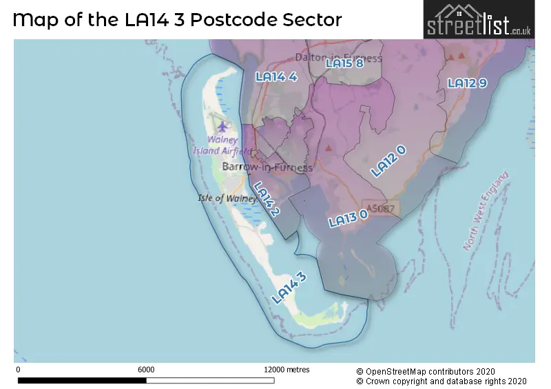 Map of the LA14 3 and surrounding postcode sector