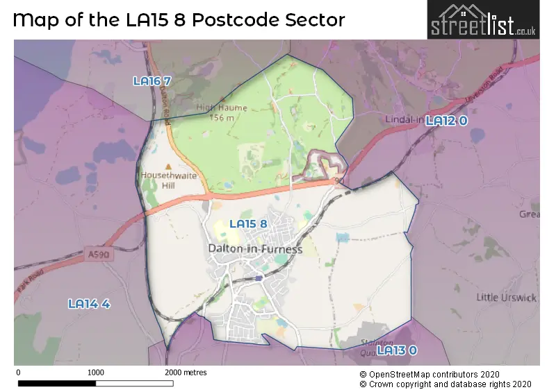 Map of the LA15 8 and surrounding postcode sector