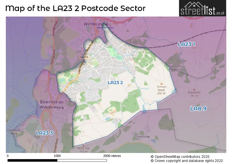 Map of the LA23 2 and surrounding postcode sector