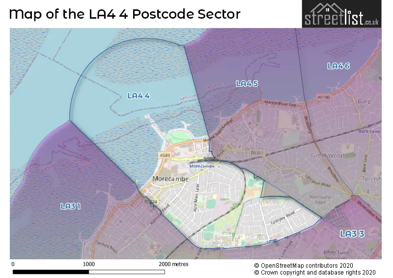 Map of the LA4 4 and surrounding postcode sector