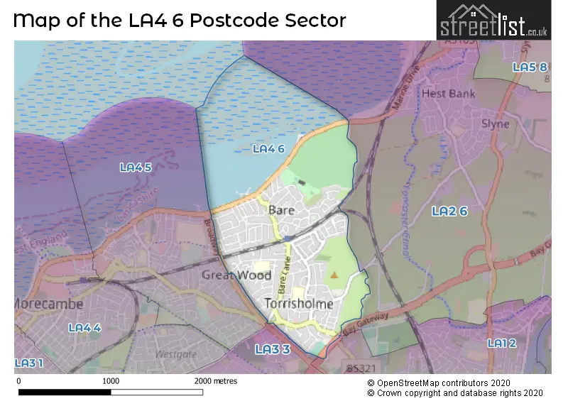 Map of the LA4 6 and surrounding postcode sector