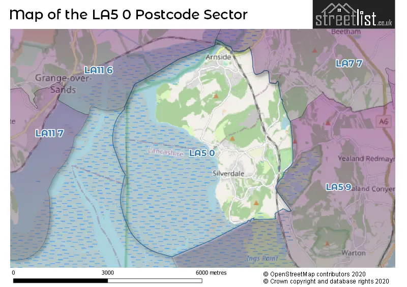 Map of the LA5 0 and surrounding postcode sector