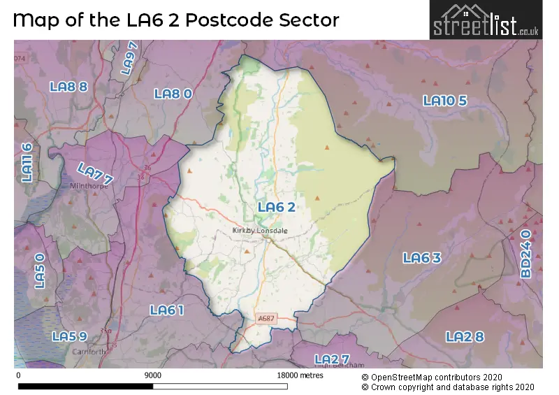 Map of the LA6 2 and surrounding postcode sector