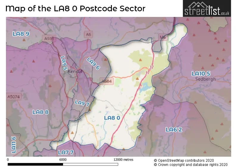 Map of the LA8 0 and surrounding postcode sector