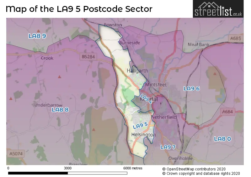 Map of the LA9 5 and surrounding postcode sector