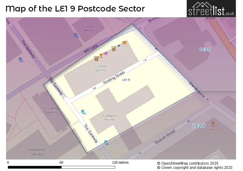 Map of the LE1 9 and surrounding postcode sector
