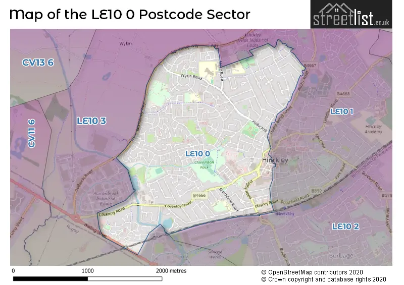Map of the LE10 0 and surrounding postcode sector
