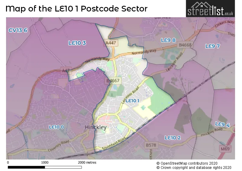 Map of the LE10 1 and surrounding postcode sector