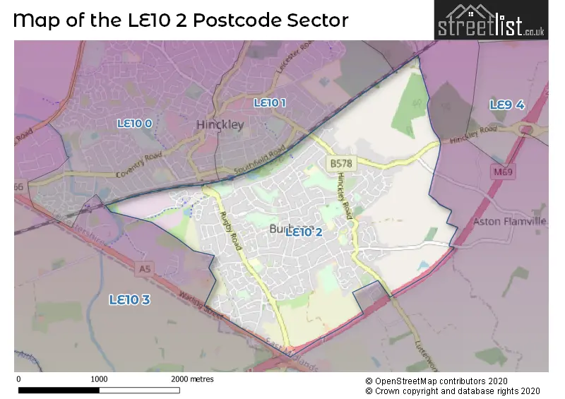 Map of the LE10 2 and surrounding postcode sector