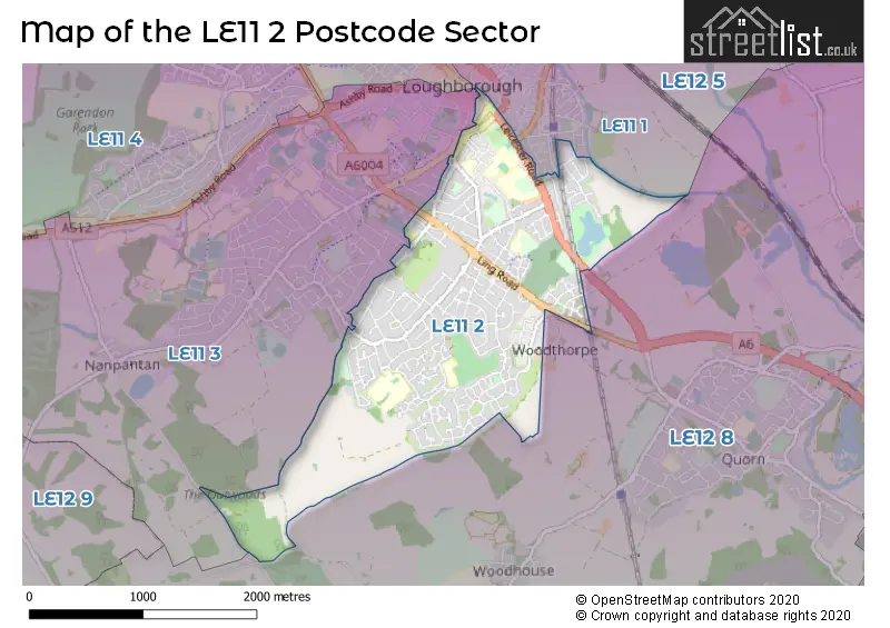 Map of the LE11 2 and surrounding postcode sector