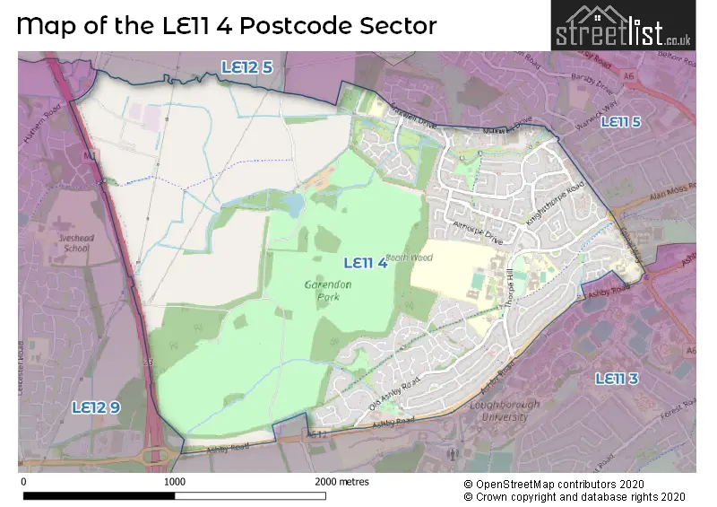 Map of the LE11 4 and surrounding postcode sector