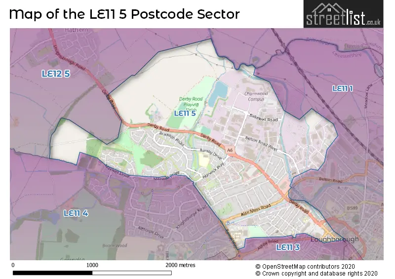 Map of the LE11 5 and surrounding postcode sector