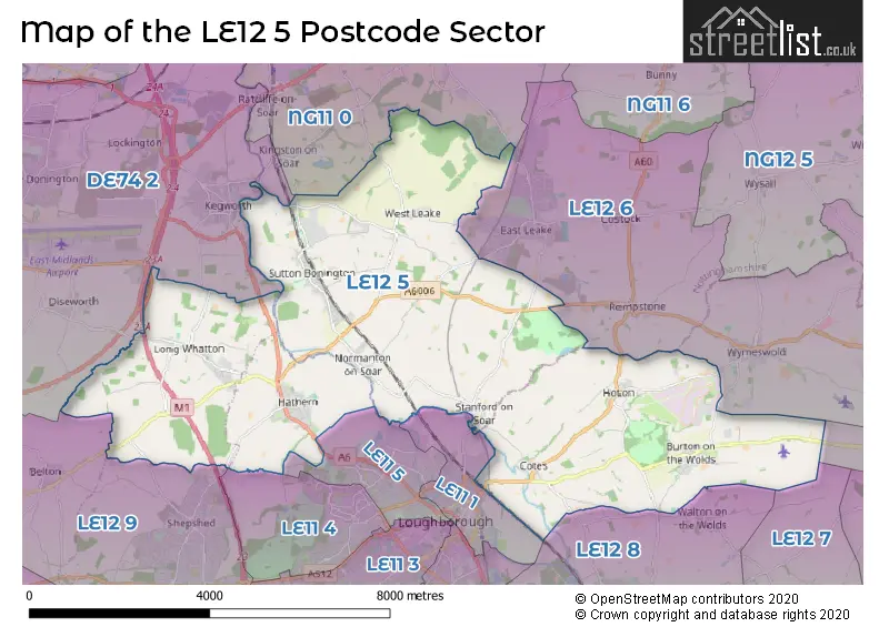 Map of the LE12 5 and surrounding postcode sector