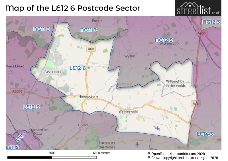Map of the LE12 6 and surrounding postcode sector