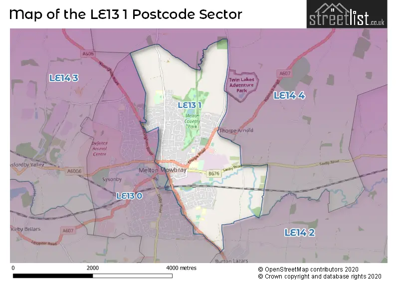 Map of the LE13 1 and surrounding postcode sector