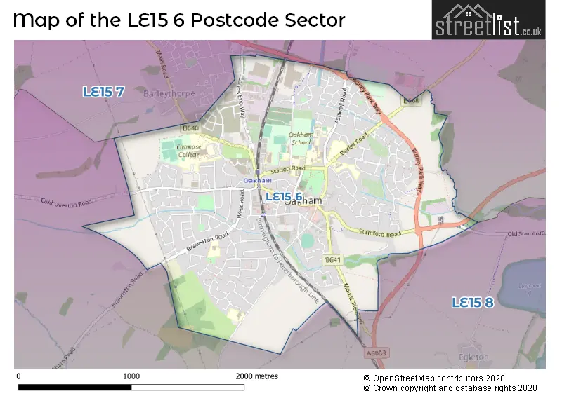 Map of the LE15 6 and surrounding postcode sector