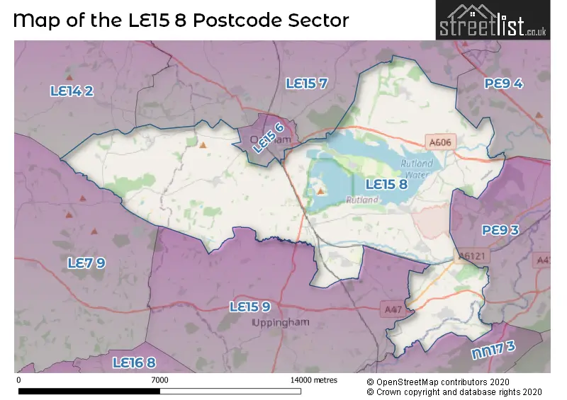 Map of the LE15 8 and surrounding postcode sector