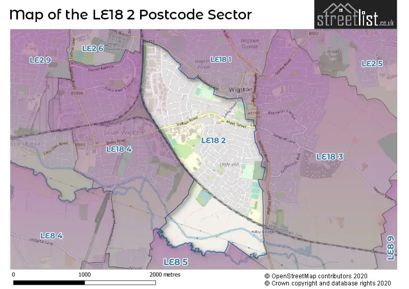 Map of the LE18 2 and surrounding postcode sector