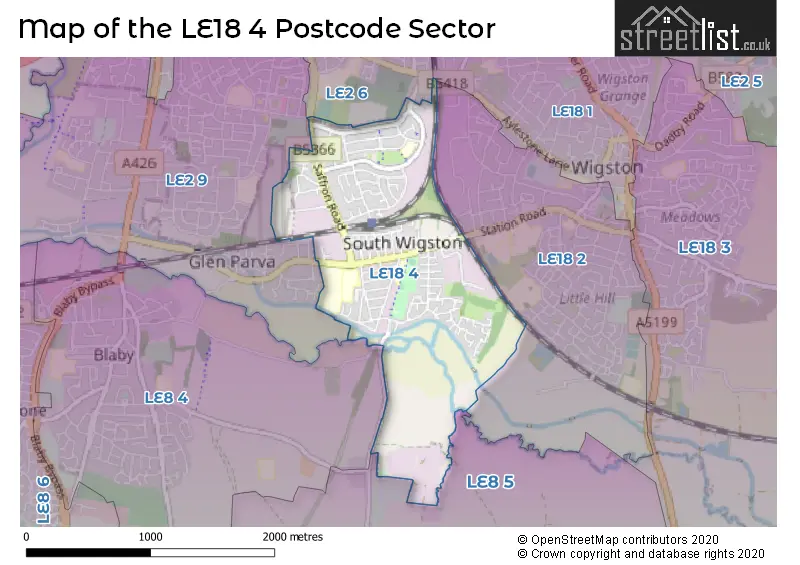 Map of the LE18 4 and surrounding postcode sector