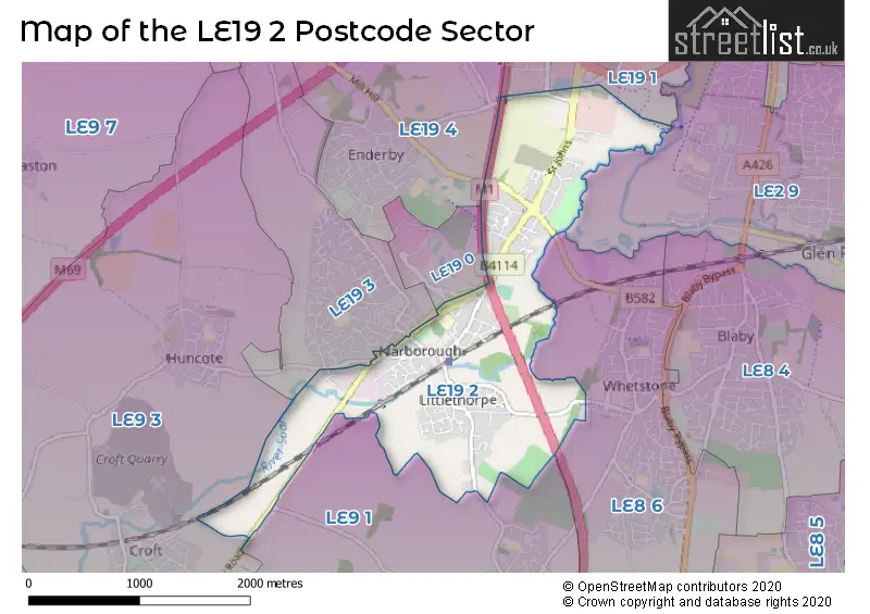 Map of the LE19 2 and surrounding postcode sector