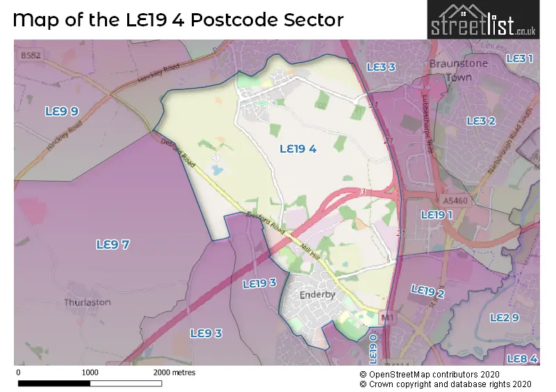Map of the LE19 4 and surrounding postcode sector