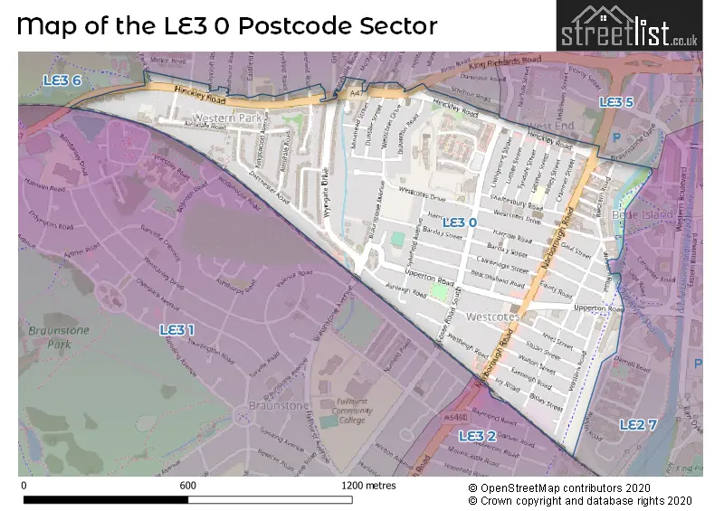 Map of the LE3 0 and surrounding postcode sector