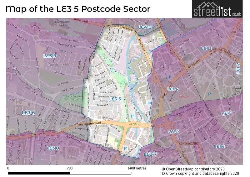 Map of the LE3 5 and surrounding postcode sector