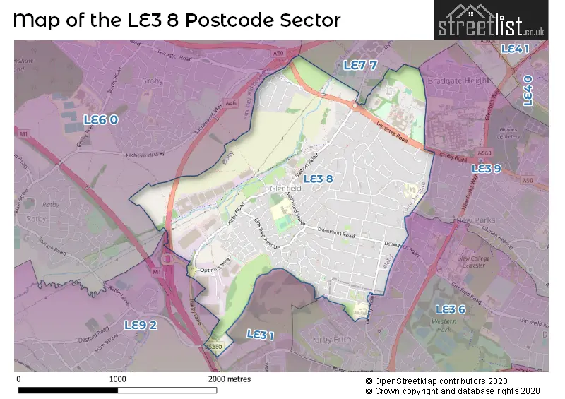 Map of the LE3 8 and surrounding postcode sector