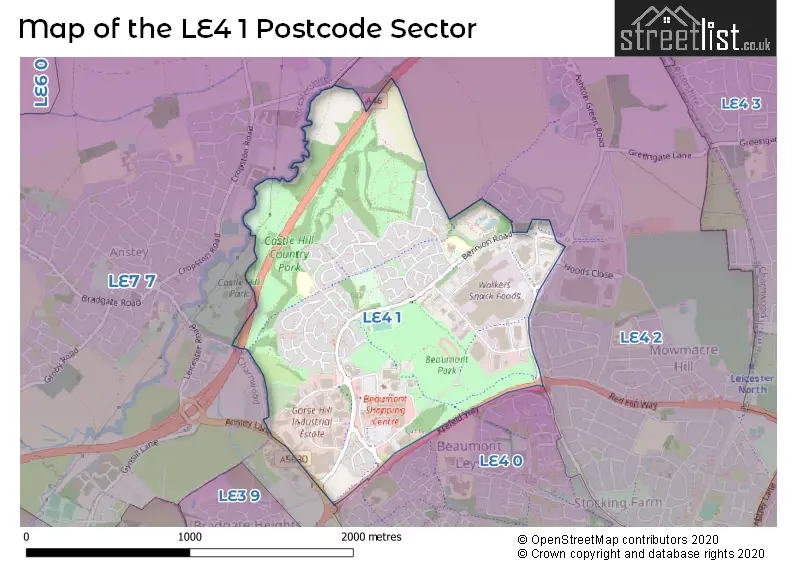 Map of the LE4 1 and surrounding postcode sector