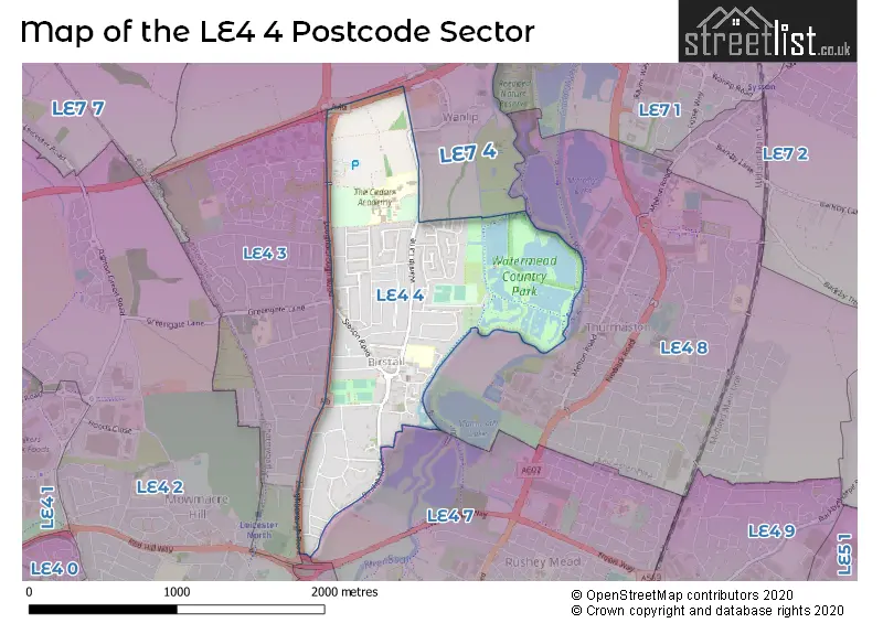 Map of the LE4 4 and surrounding postcode sector