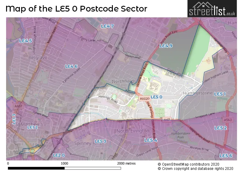 Map of the LE5 0 and surrounding postcode sector
