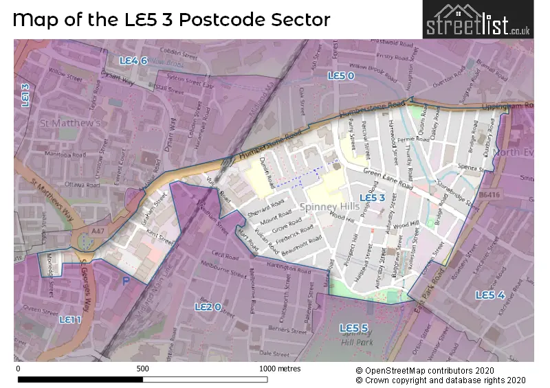 Map of the LE5 3 and surrounding postcode sector