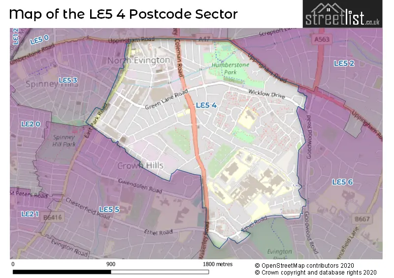 Map of the LE5 4 and surrounding postcode sector