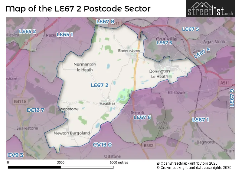 Map of the LE67 2 and surrounding postcode sector