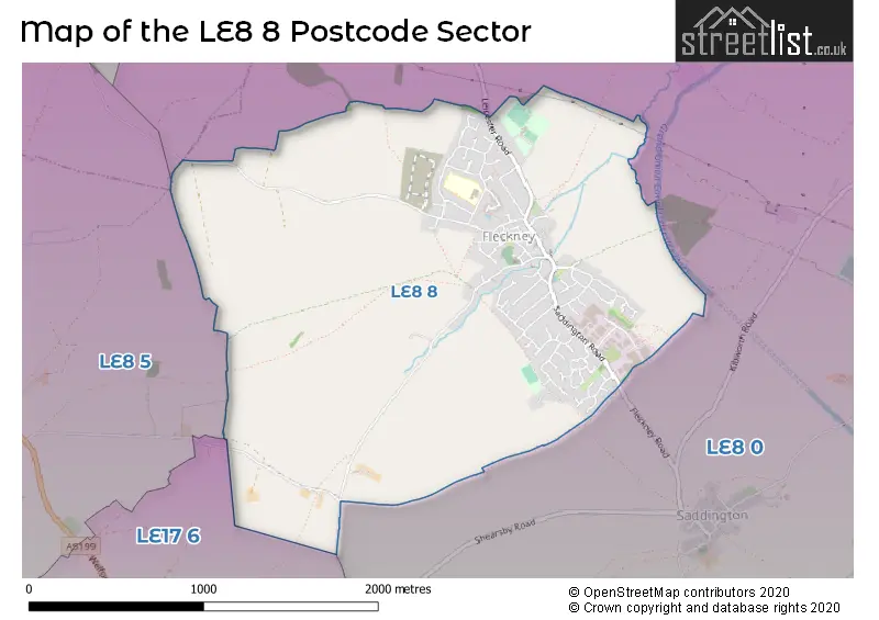 Map of the LE8 8 and surrounding postcode sector