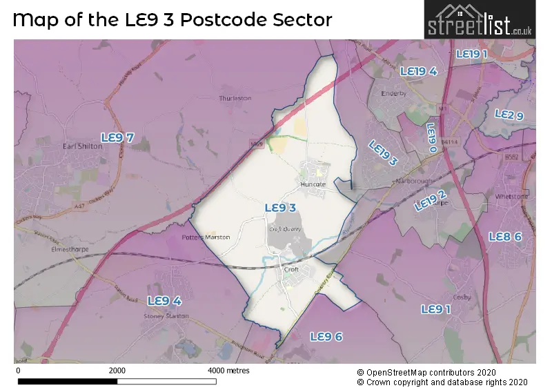 Map of the LE9 3 and surrounding postcode sector