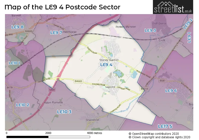 Map of the LE9 4 and surrounding postcode sector