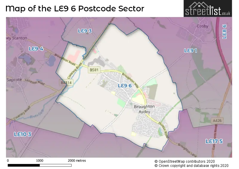 Map of the LE9 6 and surrounding postcode sector
